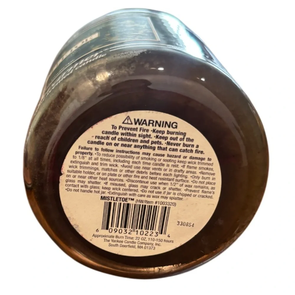 Yankee Candle Jar Black Band Mistletoe Rare Vintage Holiday Green Pine 22 Oz